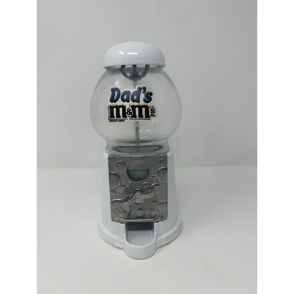 Vintage Dad’s M&M'S Gumball Machine 9" White Candy Dispenser Glass Globe Bank